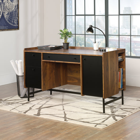 Hampstead Park Home Office Desk Walnut with Black Accent Panels and Frame - 5420731 DD