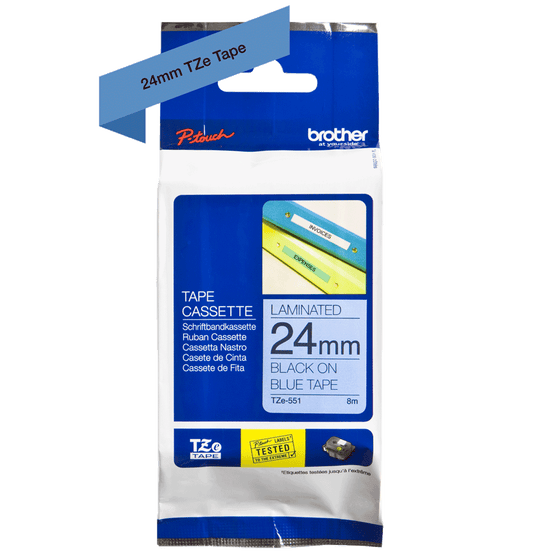 24MM GLOSS BLACK ON BLUE LABELLING TAPE