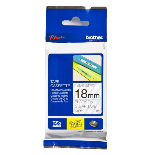 18MM GLOSS BLACK ON CLEAR LABELLING TAPE