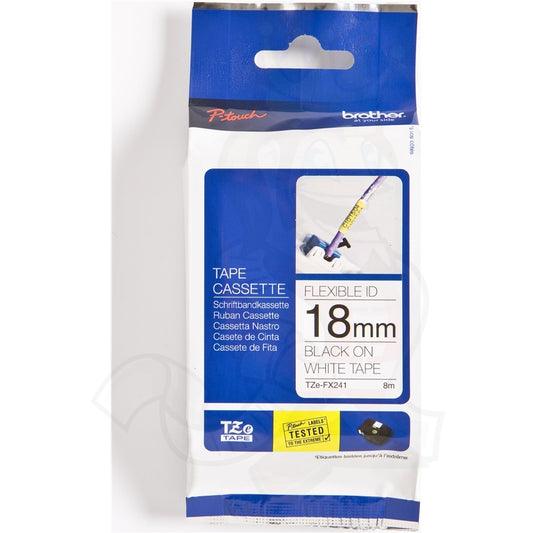18MM BK ON WHITE FLEXI LABELL TAPE
