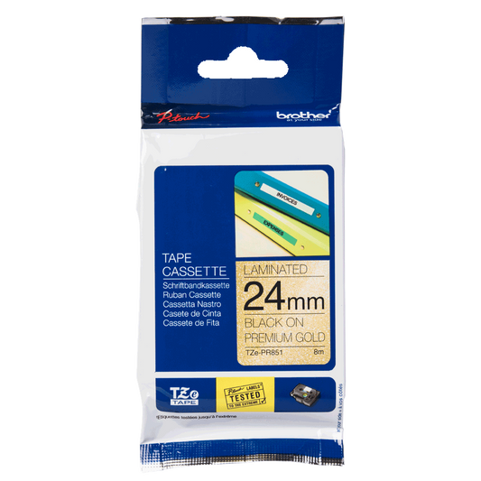 24MM BK ON PREMIUM GOLD LABELLING TAPE