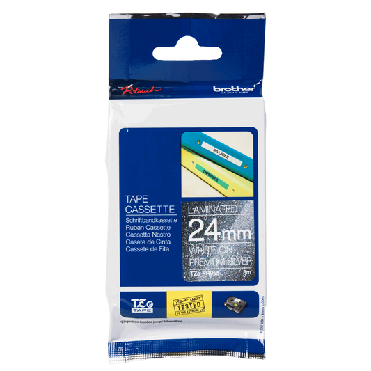 24MM WHITE ON PREMIUM SILVER LABELI TAPE