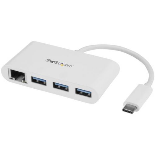 StarTech.com 3 Port USB3 Hub GbE USBC to 3xUSBA White