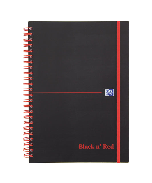 Black n Red A5 Wirebound Polypropylene Cover Notebook Ruled 140 Pages Black/Red (Pack 5) - 100080140