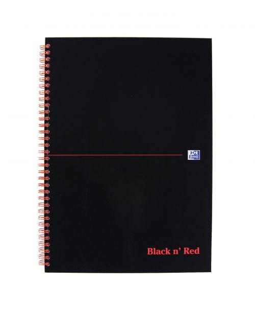 Black n Red A4 Wirebound Hard Cover Notebook 5mm Squared 140 Pages Black/Red (Pack 5) - 100080201