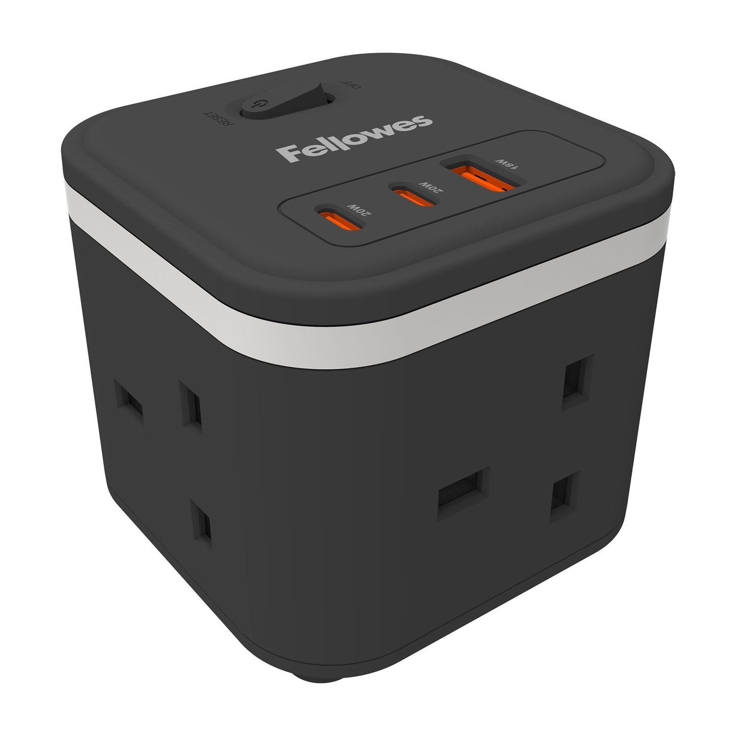 Fellowes Power Cube 3x230v 1xUSB-A 2x USB-C Socket 2m Cable Black - 100136979