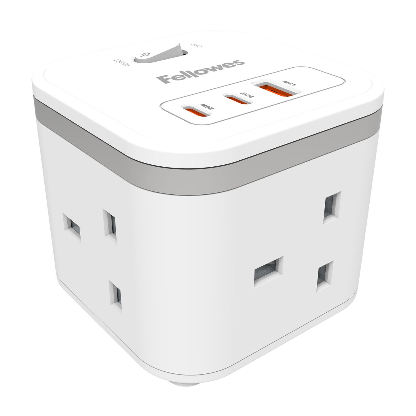 Fellowes Power Cube 3x230v 1xUSB-A 2x USB-C Socket 2m Cable White - 100137166