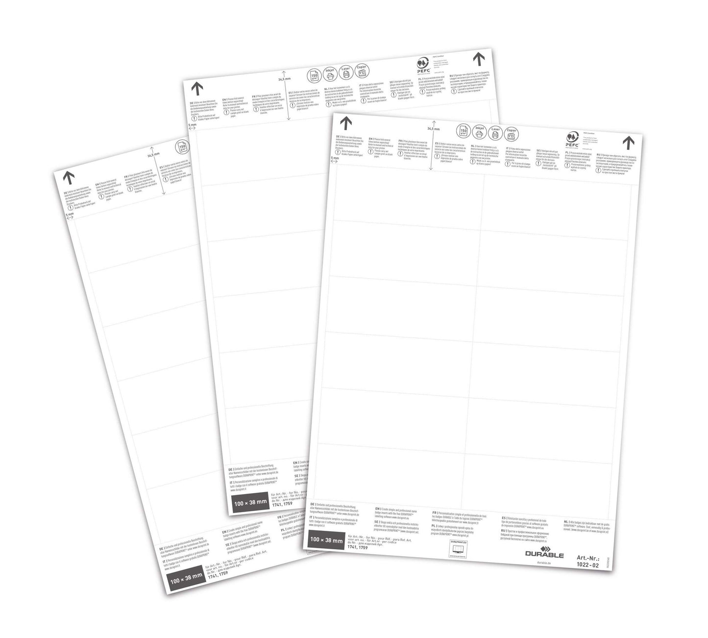 Durable Ticket Sheet Inserts 100x38mm (240)