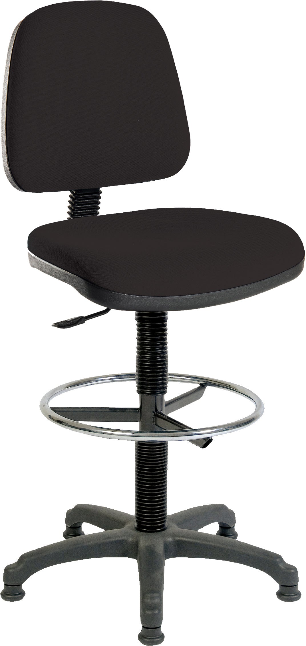Teknik Office Ergo Blaster Draughtsman Medium Back Fabric Operator Office Chair With Ring Kit Conversion and Fixed Footrest Black - 1100BLK/1163 DD