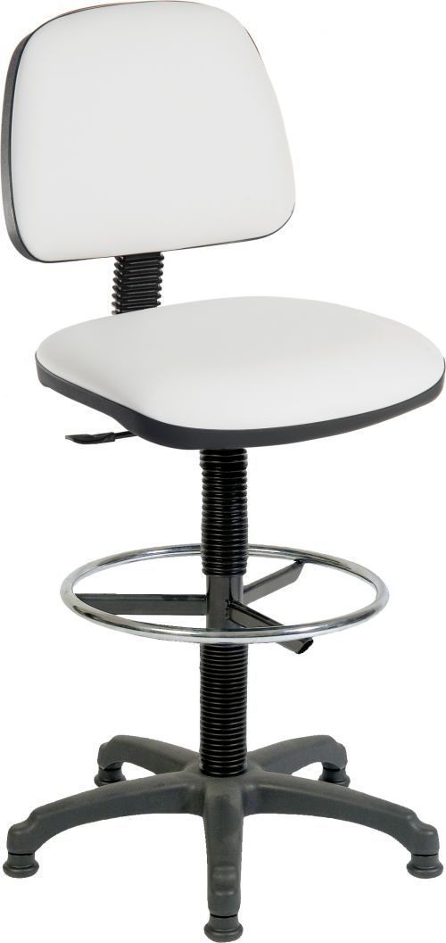 Teknik Office Ergo Blaster Draughtsman Medium Back PU Operator Office Chair With Ring Kit Conversion and Fixed Footrest White - 1100PUWHI/1163 DD