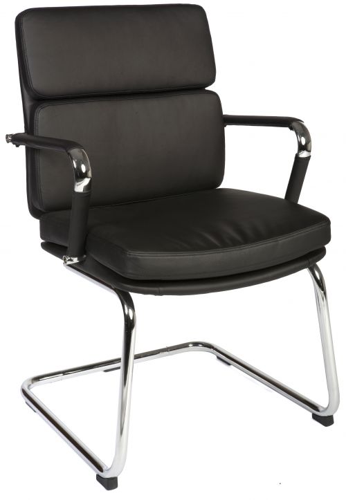 Deco Cantilever Retro Style Faux Leather Reception/Boardroom/Visitors Chair Black - 1101BLK DD