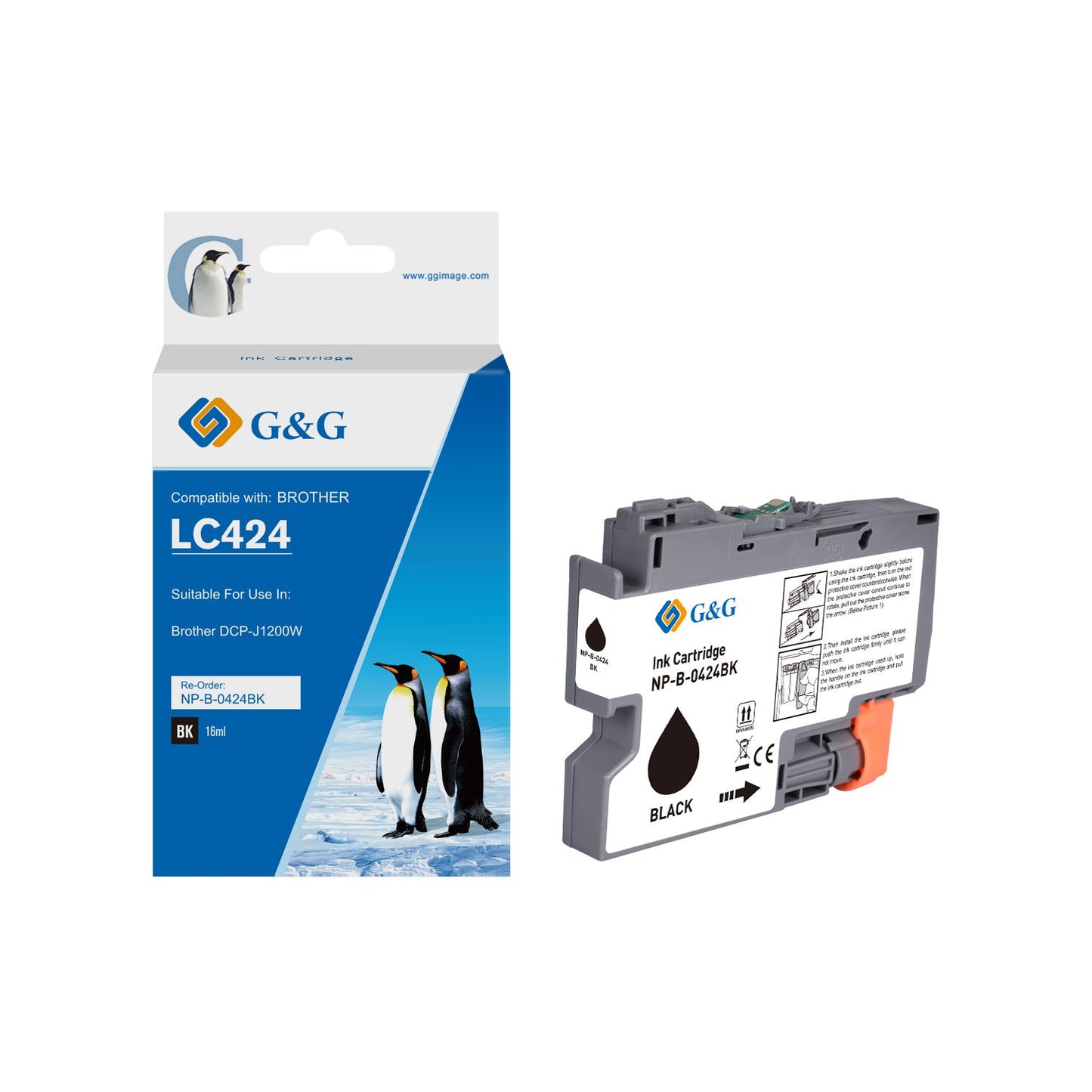 Compatible Brother LC424BK Black Ink Cartridge 16ml Pigment Ink 750 Pages