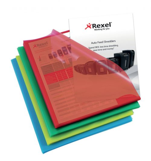 Rexel Nyrex Cut Flush Folder Polypropylene A4 110 Micron Assorted Colours (Pack 100) - 12216AS