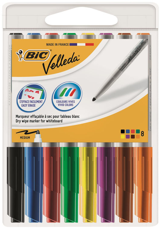 Bic Velleda 1741 Whiteboard Marker Bullet Tip 1.4mm Line Assorted Colours (Pack 8) - 9581661
