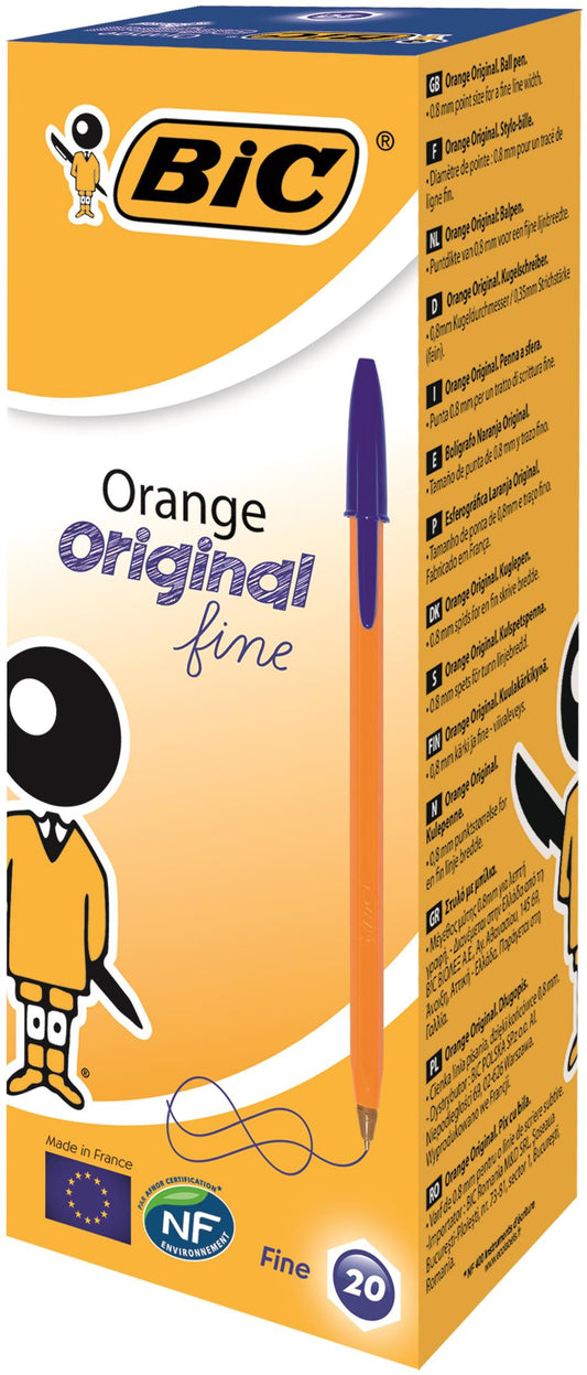 Bic Orange Ballpoint Pen 0.8mm Tip 0.30mm Line Blue (Pack 20) - 1199110111