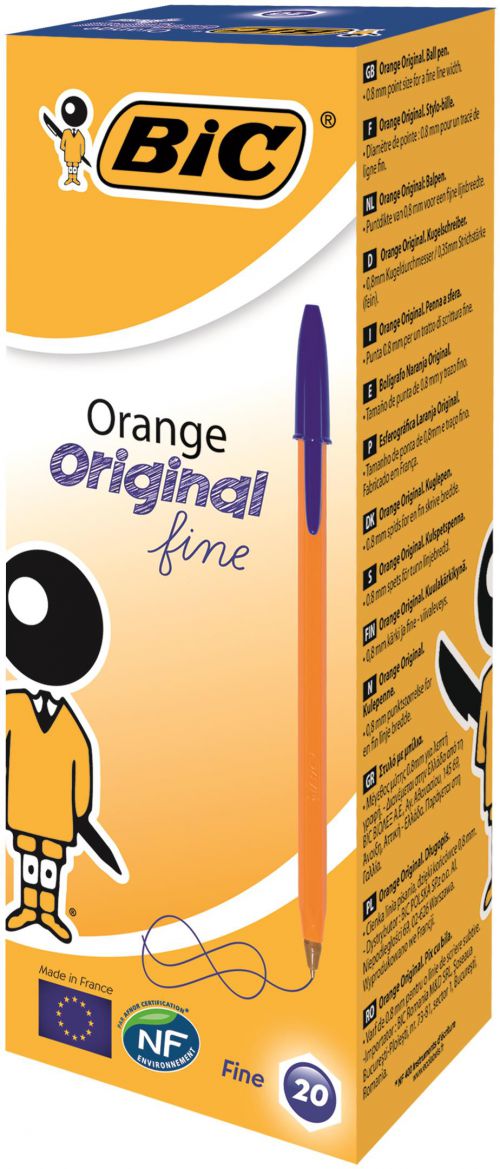 Bic Orange Ballpoint Pen 0.8mm Tip 0.30mm Line Blue (Pack 20) - 1199110111