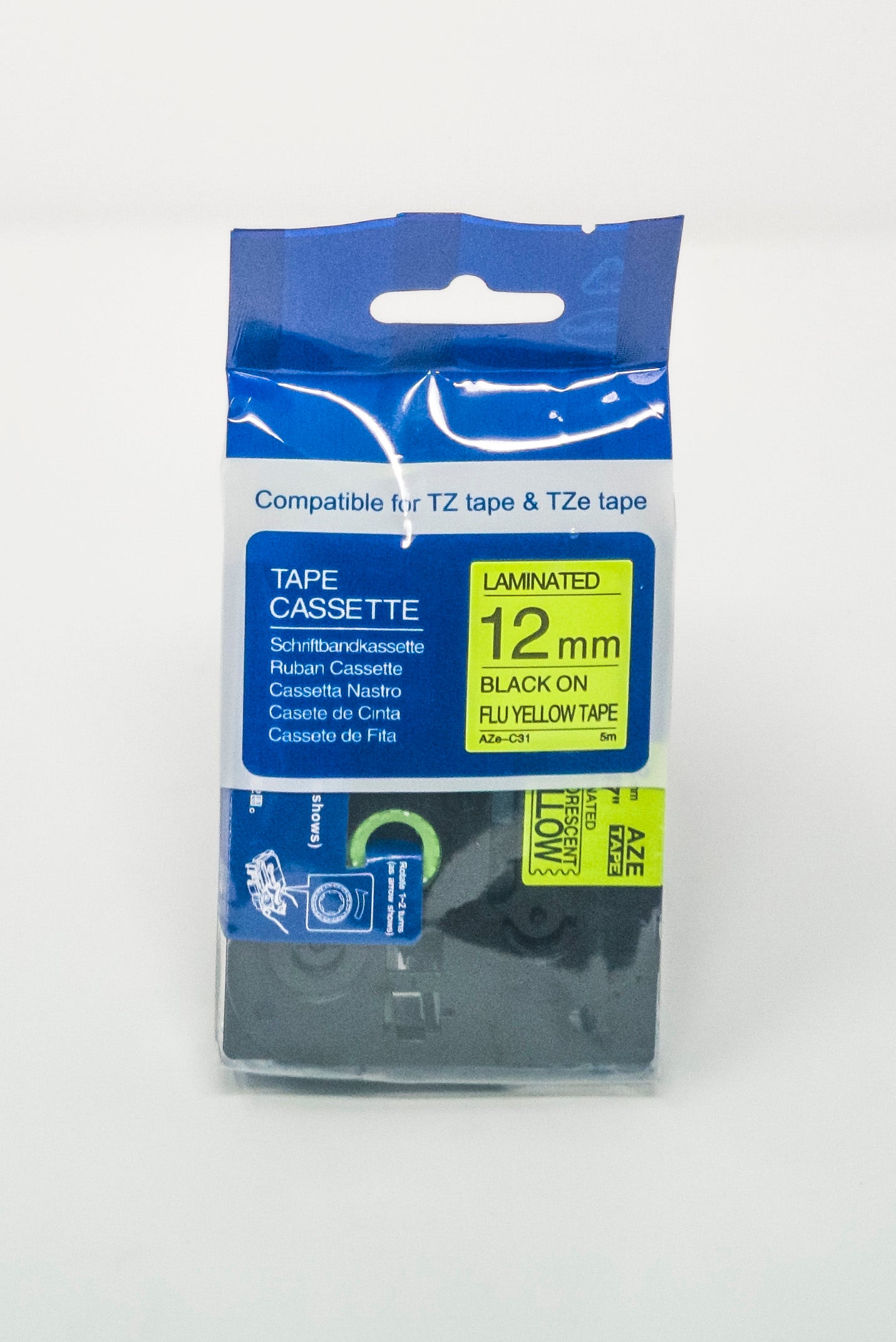 Compatible Brother P-Touch TZe-C31 Labelling Tape Cassette Black on Fluorescent Yellow also for TZ-C31