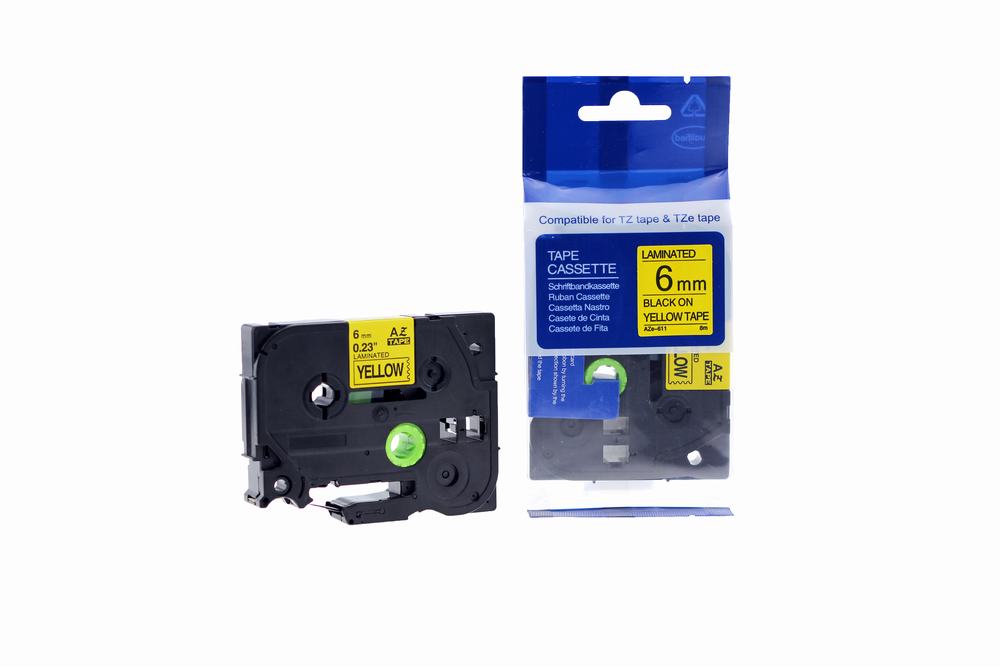 Compatible Brother P-Touch TZe-611 Labelling Tape Cassette Black on Yellow also for TZ-611