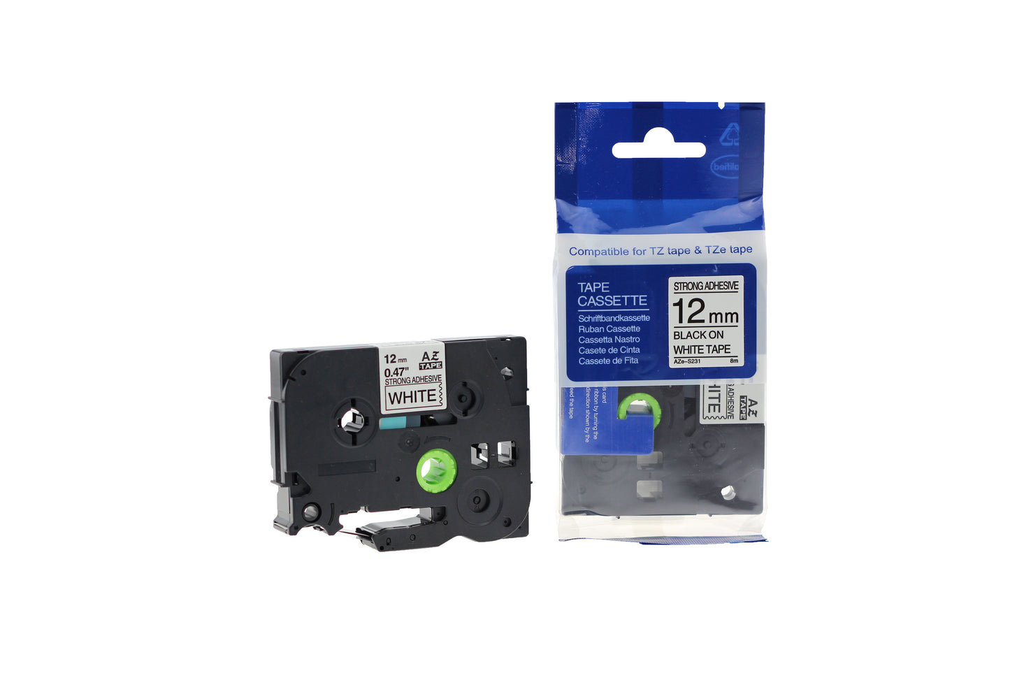 Compatible Brother P-Touch TZe-S231 Labelling Tape Cassette Black on White also for TZ-S231 Strong Adhesive
