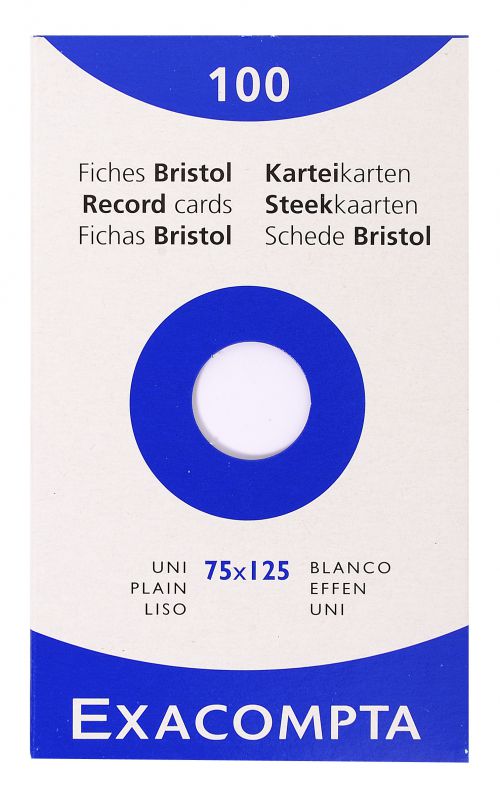 Exacompta Record Cards Plain 125x75mm White (Pack 100) 13301E