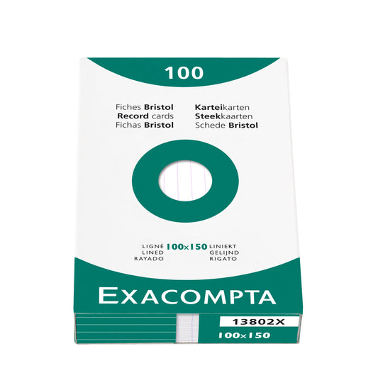 Exacompta Record Cards Ruled 150x100mm White (Pack 100) 13802X