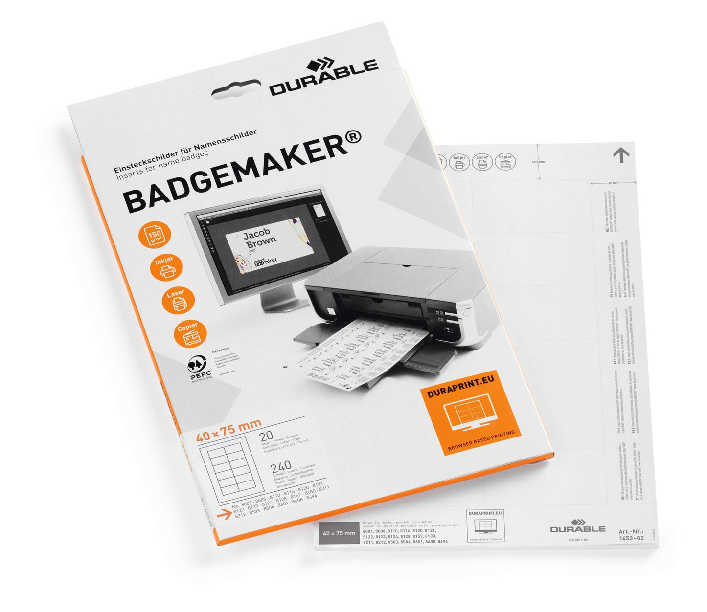 Durable BADGEMAKER Inserts 40x75mm (240)