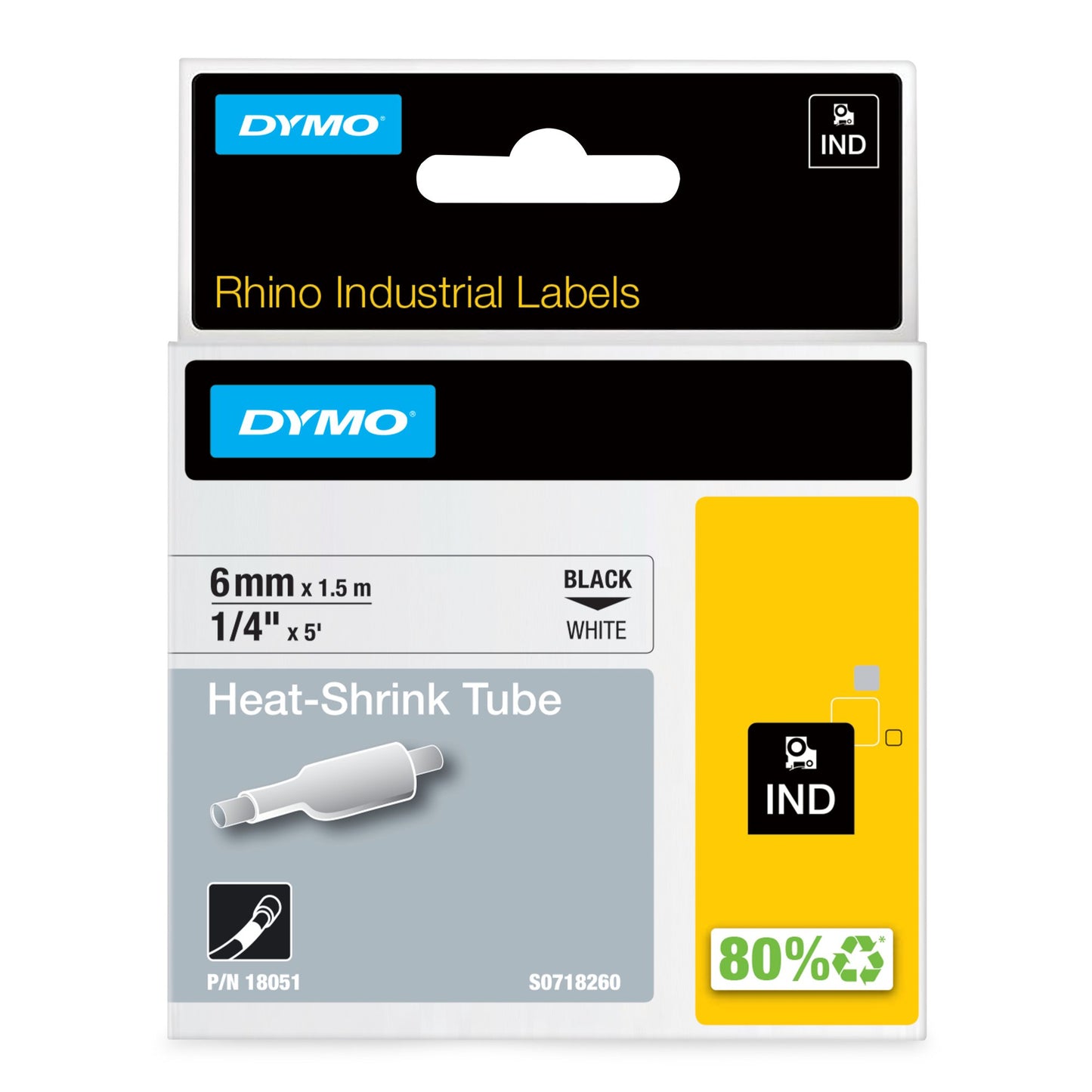 Original Dymo 18051/S0718260 Heat Shrink Tubes black / white 6mm x 1.5m for Dymo Rhino 6-12mm/19mm/24mm