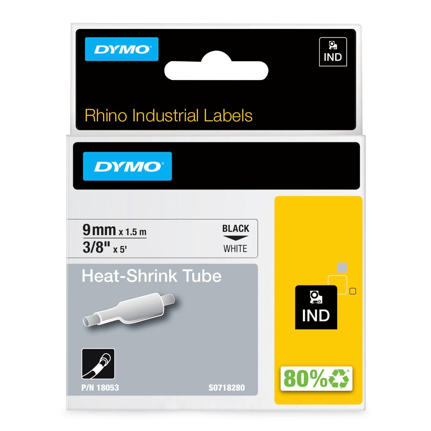 Original Dymo 18053/S0718280 Heat Shrink Tubes black / white 9mm x 1.5m for Dymo Rhino 6-12mm/19mm/24mm