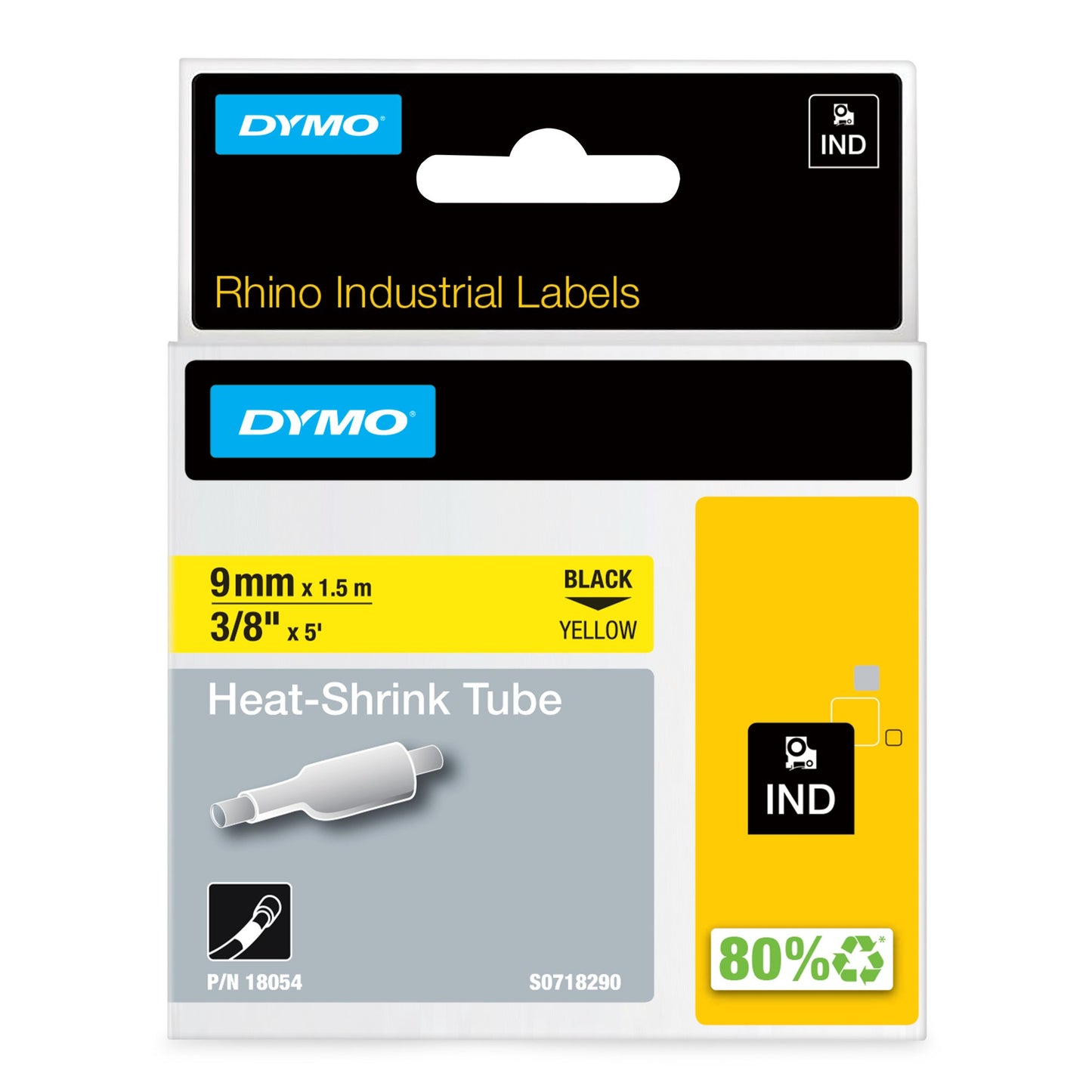 Original Dymo 18054 (S0718290) Heat Shrink Tubes Black / Yellow 9mm x 1.5m