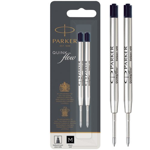Parker Quink Flow Ballpoint Refill for Ballpoint Pens Medium Black (Pack 2) - 1950372