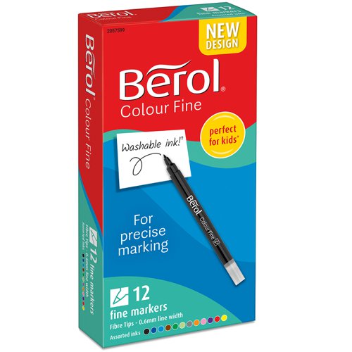 Berol Color Fine Fibre Tip Colouring Pen 0.6mm Line Assorted Colours (Pack 12) - 2057599