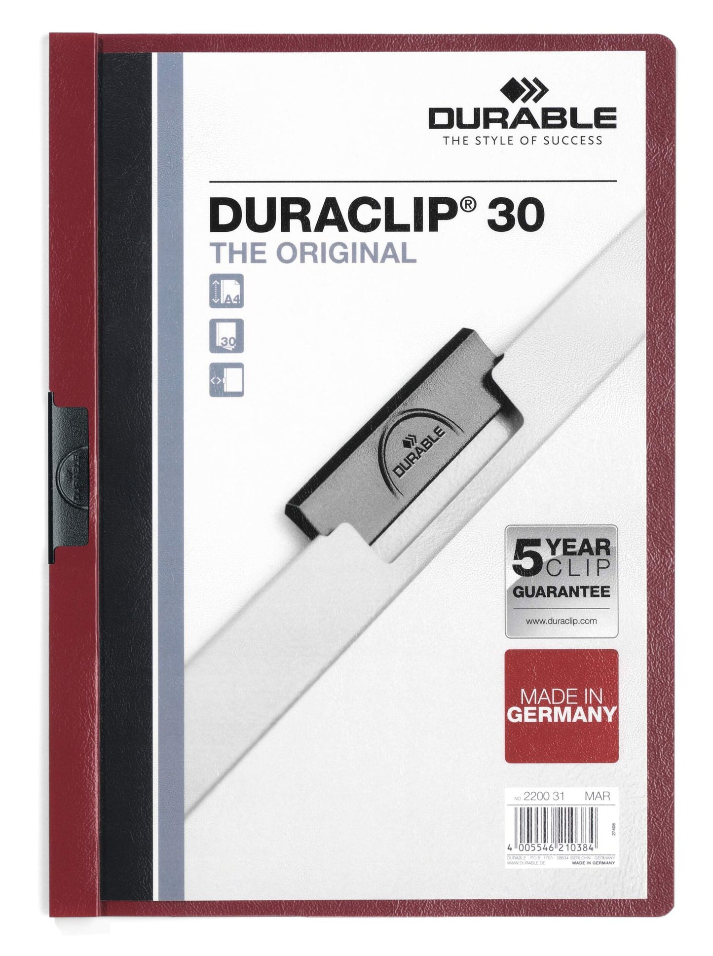 Durable DURACLIP 30 A4 Folder Dark Red (25)