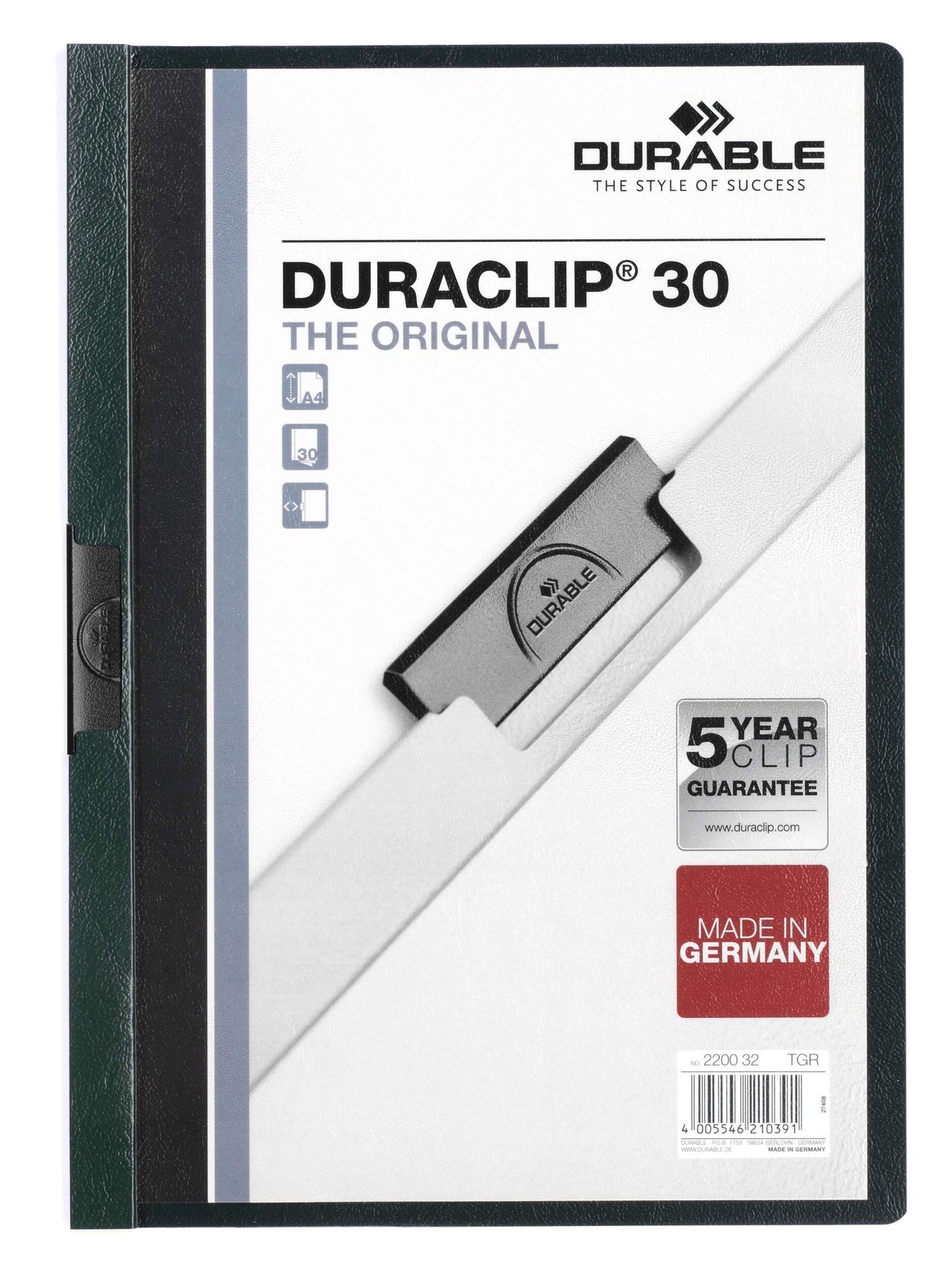 Durable DURACLIP 30 A4 Folder Dark Green (25)
