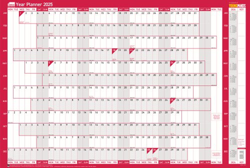 Sasco 2025 Compact Year Wall Planner 610W x 405mmH Landscape With Wet Wipe Pen & Sticker Pack Unmounted - 2410244