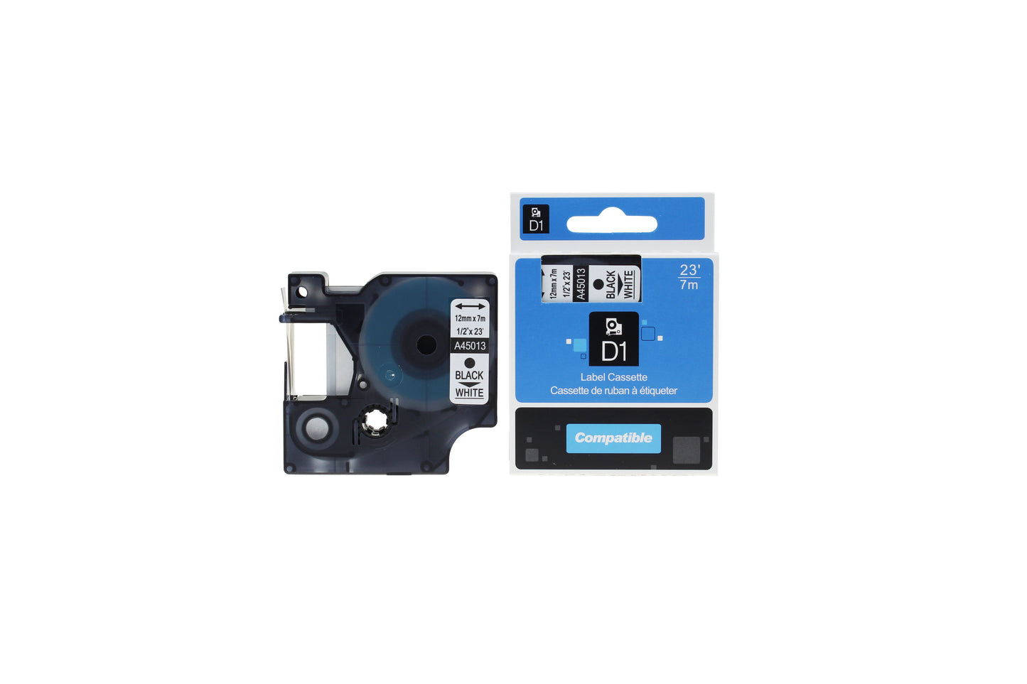 Comp Dymo LM360D Labelling Tape Cassette 45013 S0720530 Black on White