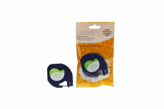 Comp Dymo  91200 Paper Labelling Tape Cassette Black on White 12mm x 4m LetraTAG