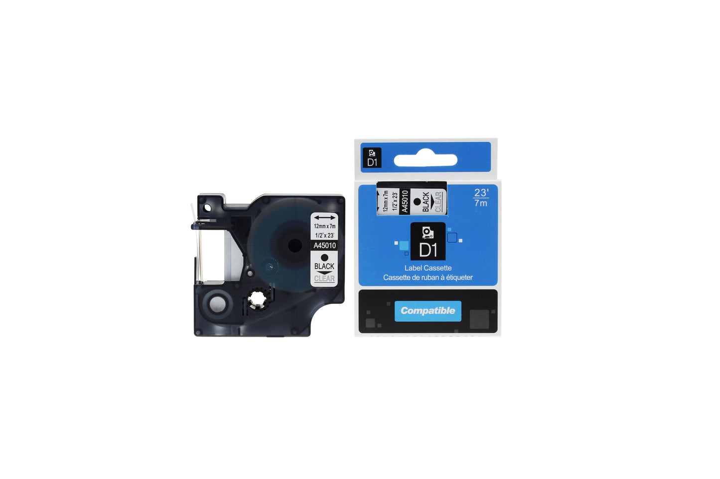 Comp Dymo 45010 S0720500 Labelling Tape Cassette Black on Clear
