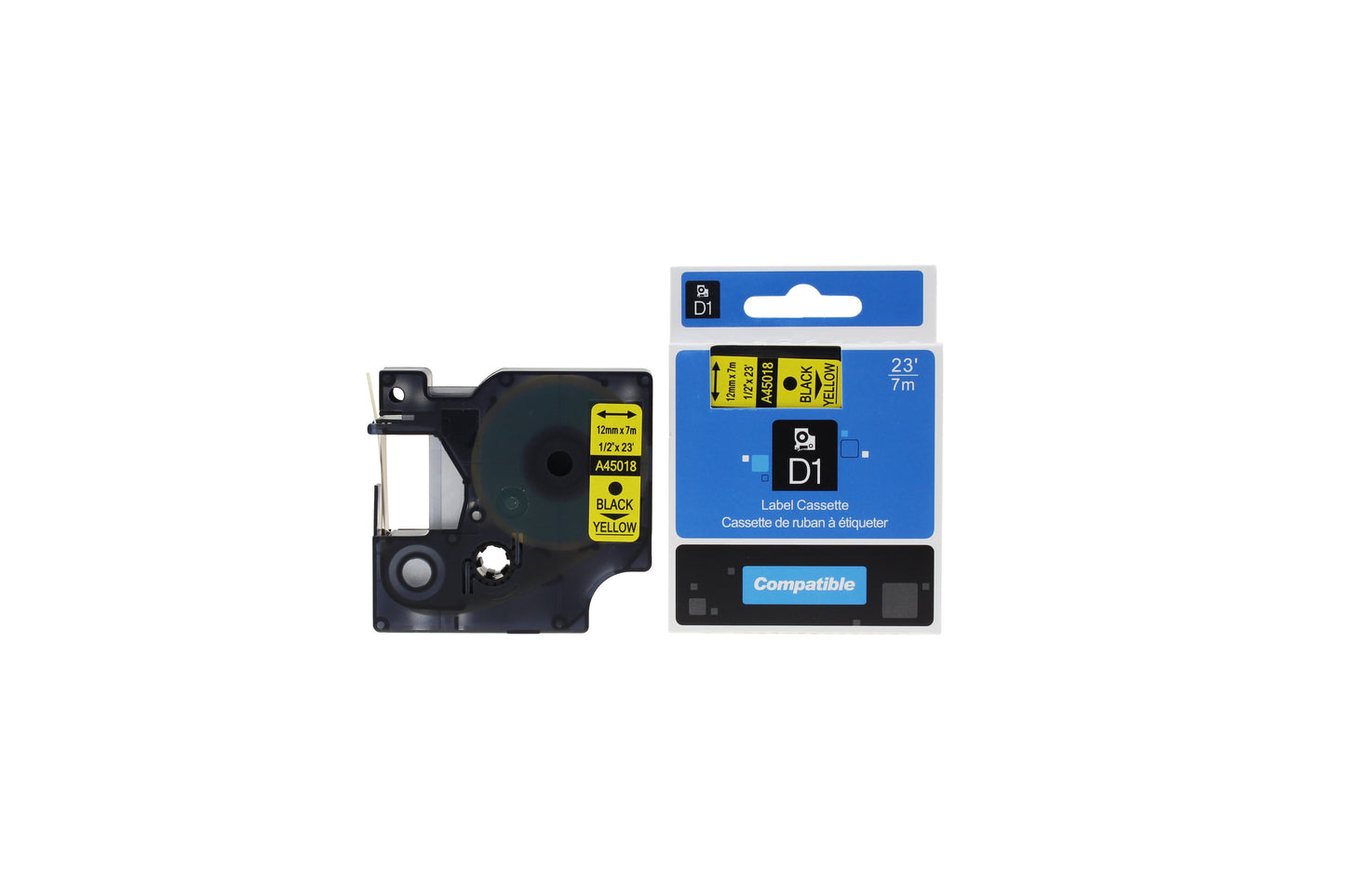 Comp Dymo Labelling Tape Cassette 45018 S0720580 Black on Yellow