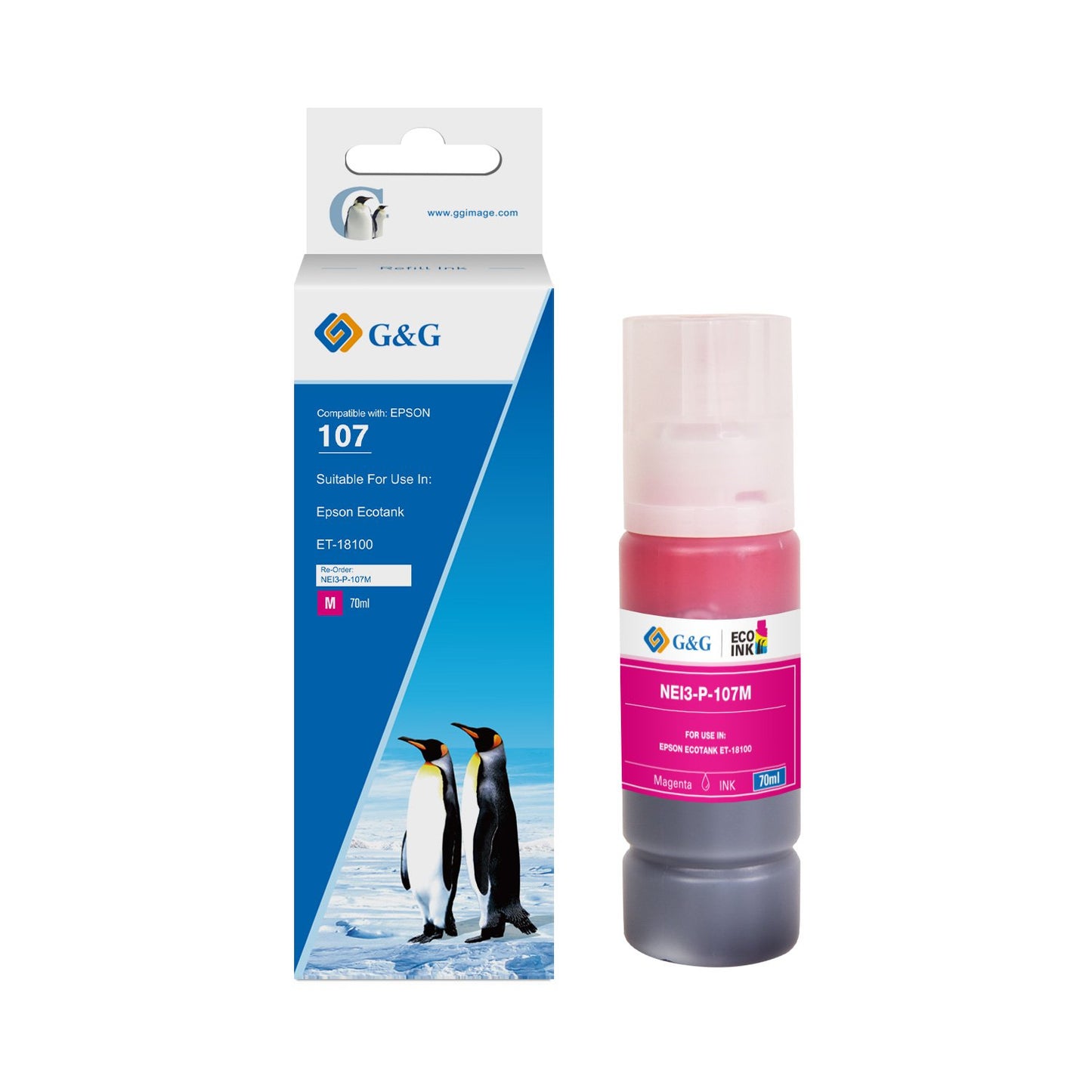 Comp Epson G+G 107 Magenta Ink Bottle C13T09B340 70ml Ink 7200 Pages