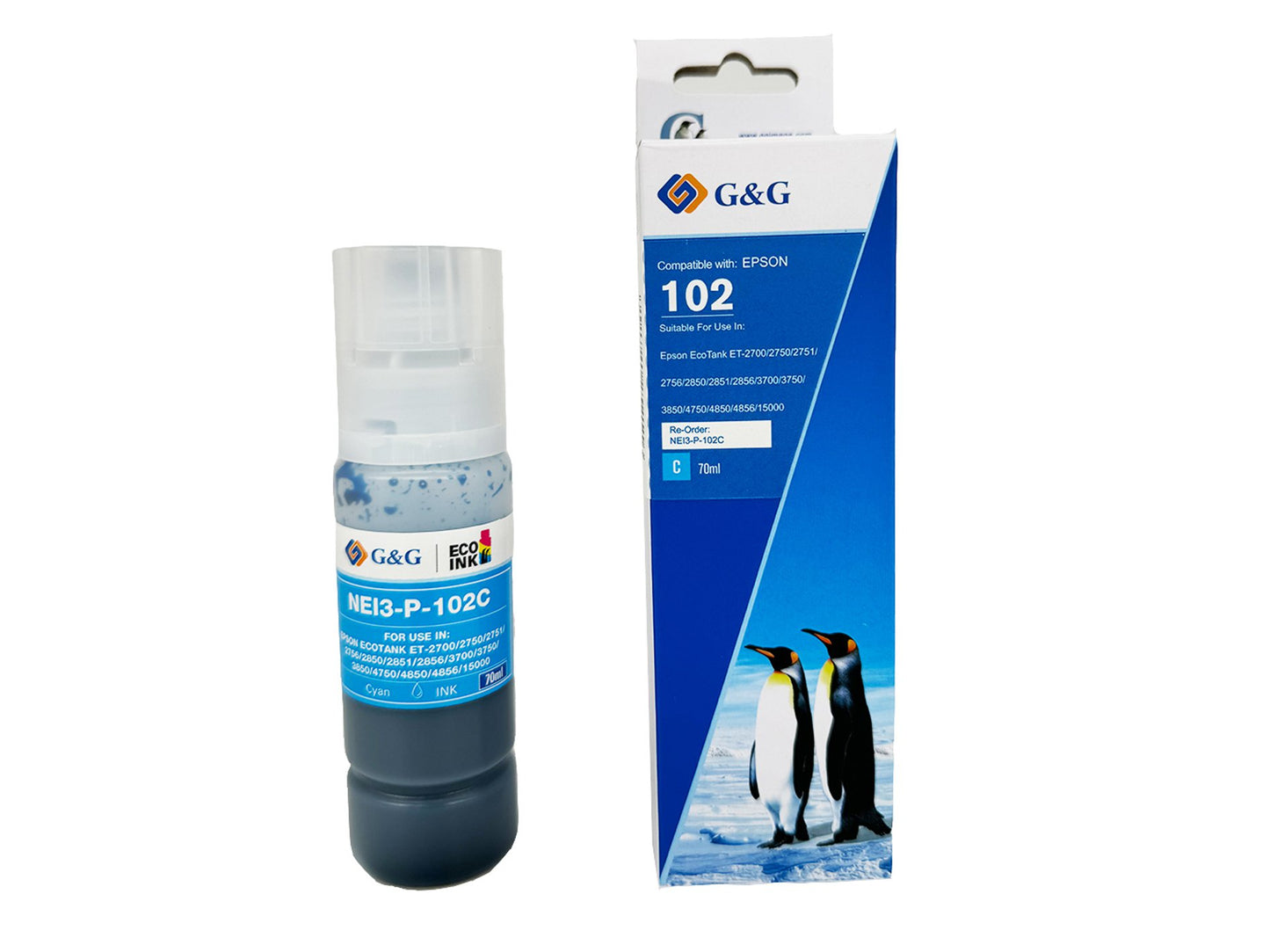 Comp Epson 102 Ecotank Cyan Ink Bottle C13T03R240 - UNBOXED