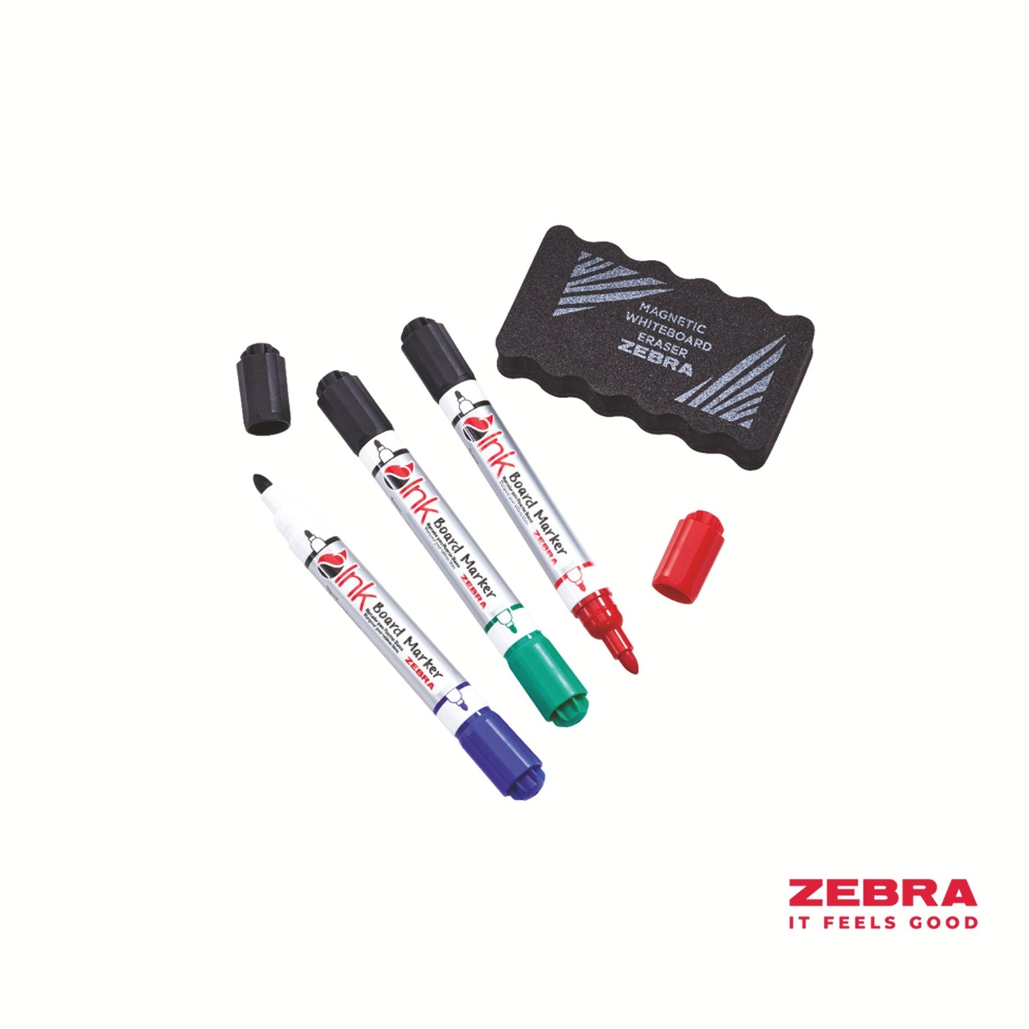 Zebra Whiteboard Marker Bullet Double Ended 3 Pack with 1 Eraser