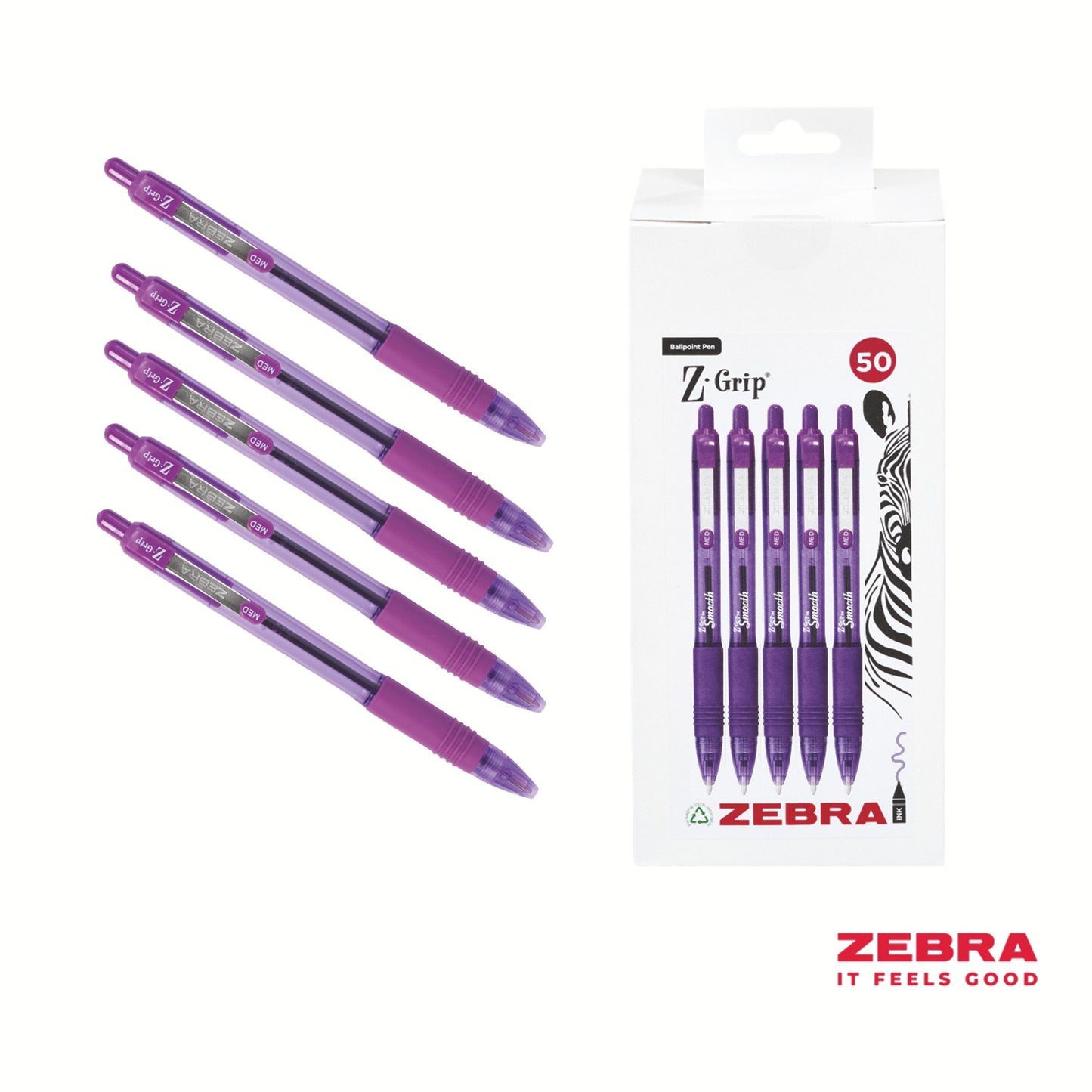 Zebra Z-Grip Smooth Retractable Ballpoint Pen Violet Ink Box of 50