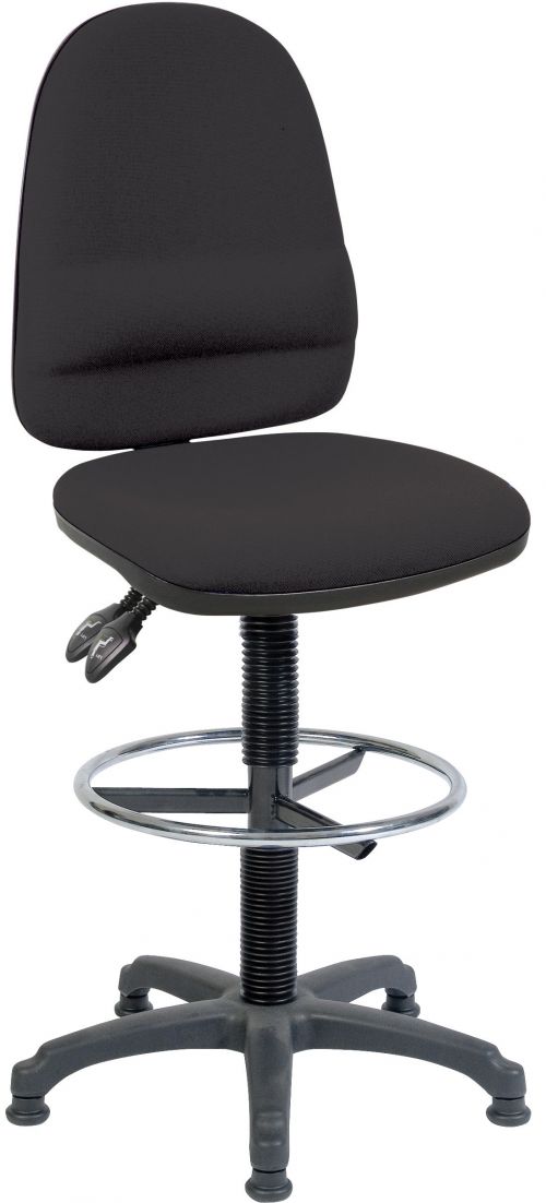 Teknik Office Ergo Twin Draughtsman Medium Back Fabric Operator Office Chair With Ring Kit Conversion and Fixed Footrest Black - 2900BLK/1163 DD