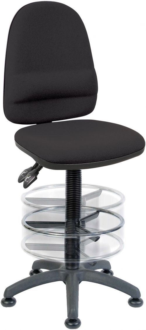 Ergo Twin Deluxe Draughter High Back Fabric Operator Office Chair with Fixed Arms Black - 2900BLK/1164/0288 DD