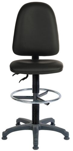 Teknik Office Ergo Twin Draughtsman Medium Back PU Operator Office Chair With Ring Kit Conversion and Fixed Footrest Black - 2900PU/1163 DD