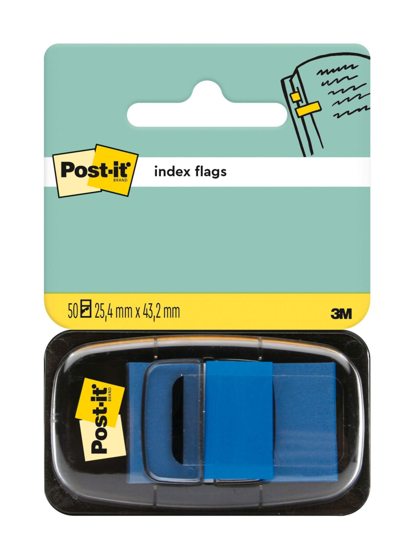 Post-it® Index Flags Medium Blue 25.4 mm x 43.2 mm 50 Flags/Dispenser 1 Dispenser/Pack
