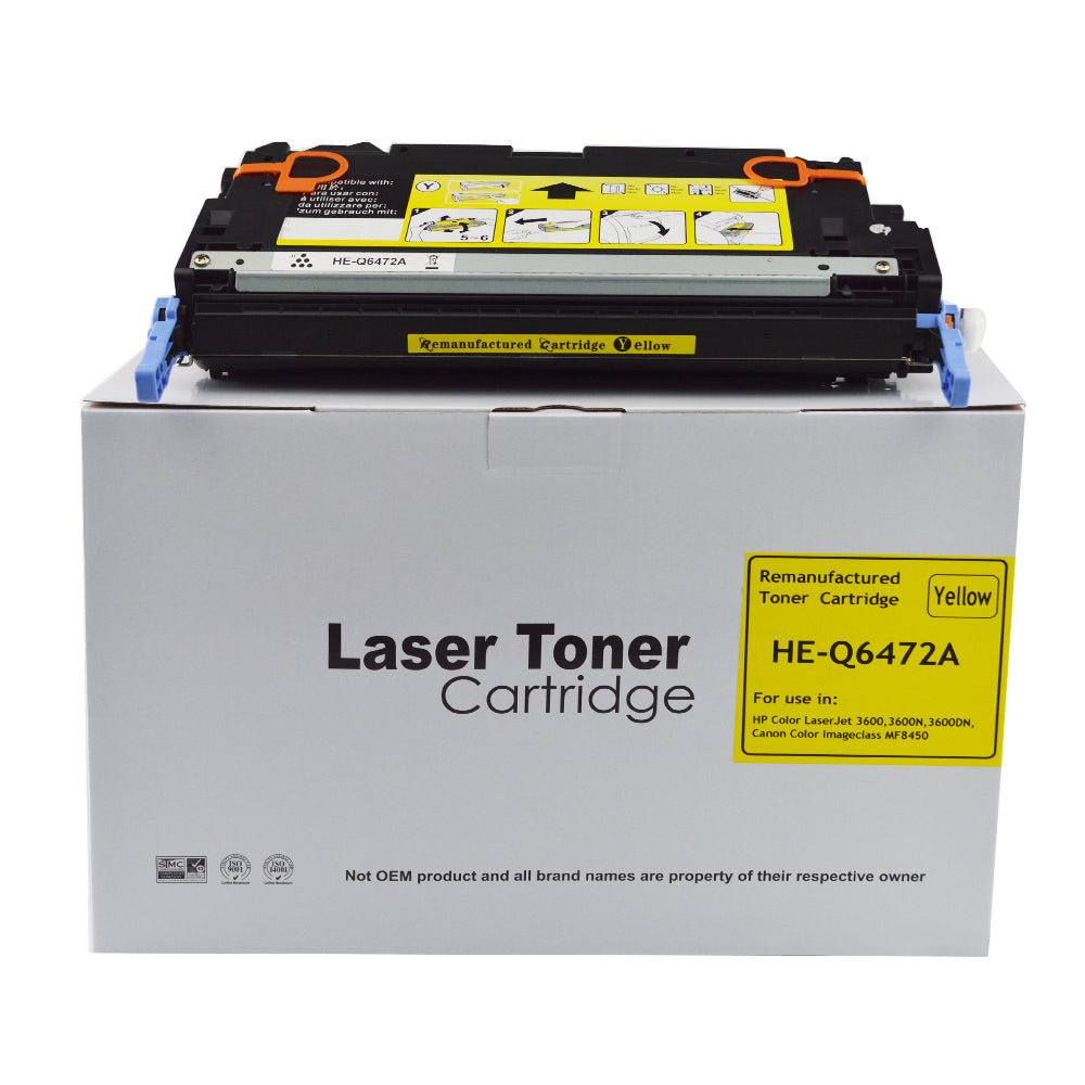 Reman HP Laserjet 3600 Yellow Q6472A Toner also for Canon 711 EP711Y 1657B002AA