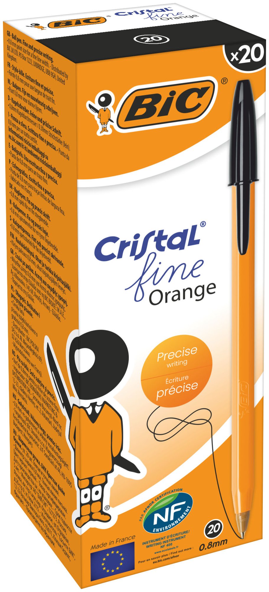 BIC Orange Ballpoint Pen Black Fine 0.3mm Pack of 20