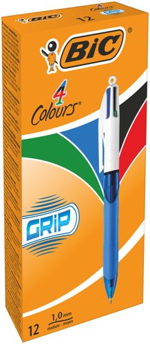 Bic 4 Colours Comfort Grip Ballpoint Pen 1mm Tip 0.32mm Line Blue/White Barrel Black/Blue/Green/Red Ink (Pack 12) - 8871361
