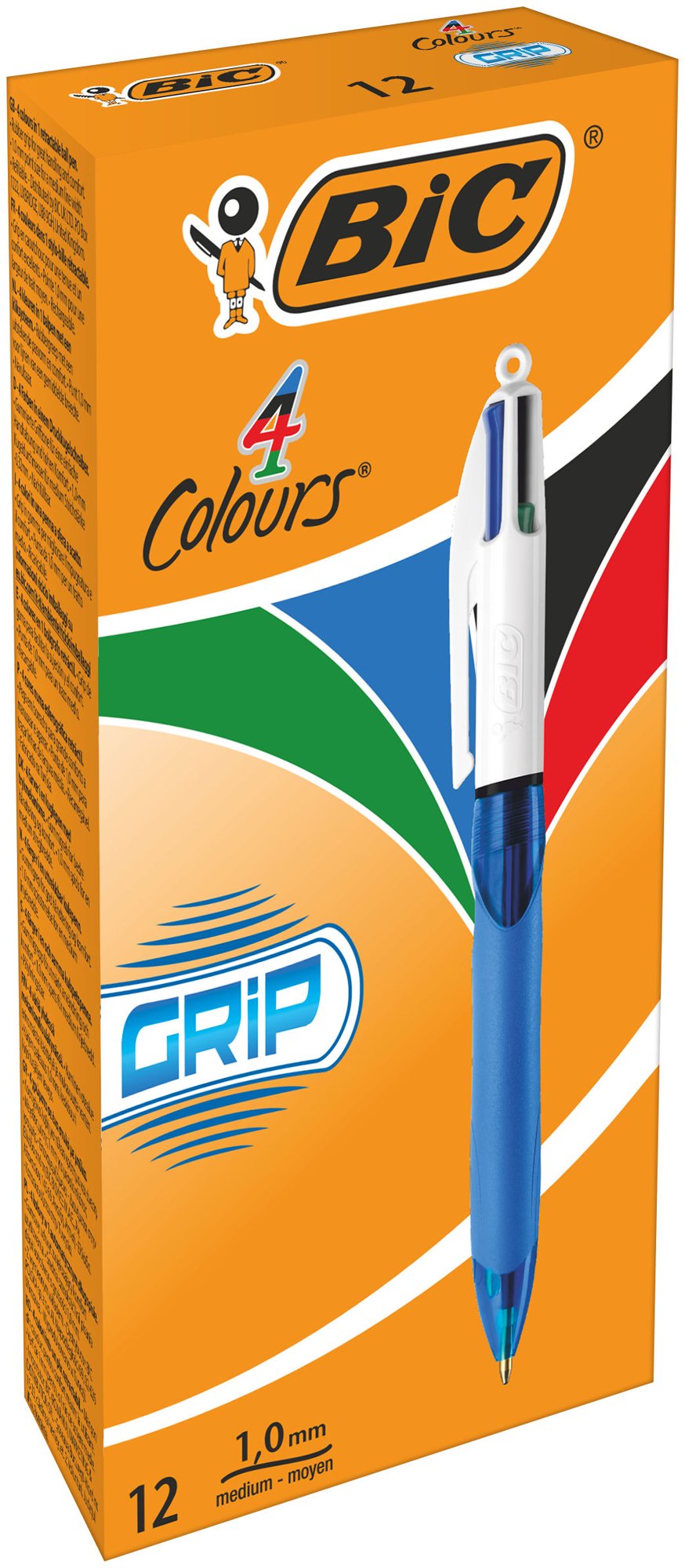 Bic 4 Colours Comfort Grip Ballpoint Pen 1mm Tip 0.32mm Line Blue/White Barrel Black/Blue/Green/Red Ink (Pack 12) - 8871361
